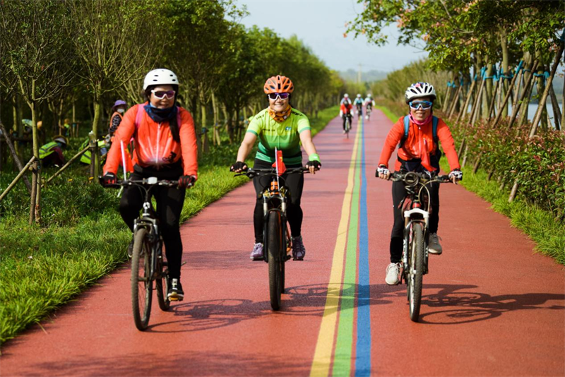 陽(yáng)光海岸綠道上，騎行愛(ài)好者全副武裝出門(mén)“追風(fēng)”。孫明偉攝