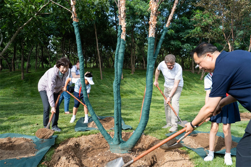 友城外賓一同植樹(shù)。青島市委外辦供圖