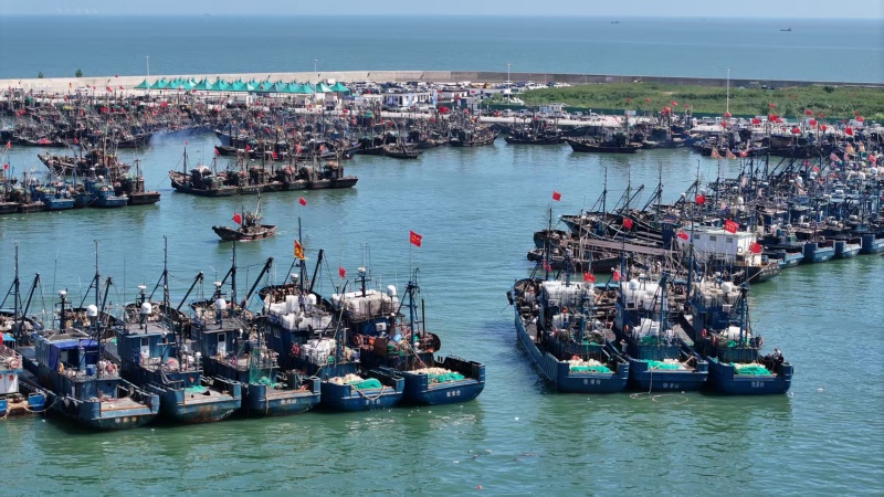 在山海天一級(jí)漁港，漁船整齊排列，蓄勢(shì)待發(fā)。邱健濤 攝