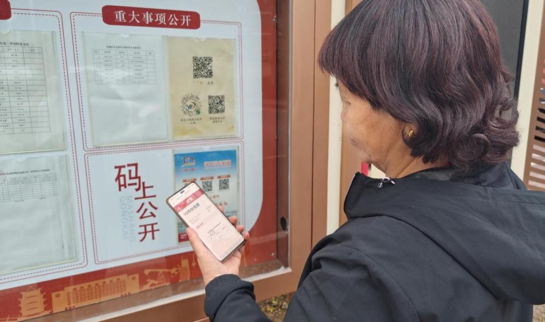 河口街道河盛社區(qū)居民掃碼線上查看三務公開內(nèi)容。